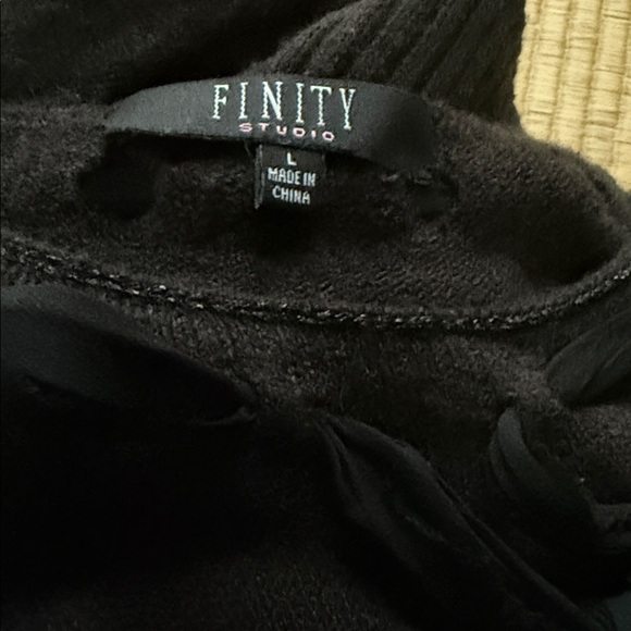 Black Scoop Neck Sweater with Silk Tie - Picture 3 of 4